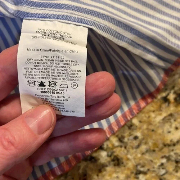 Tory Burch embroidered blue and white striped top size 4 - Picture 6 of 6